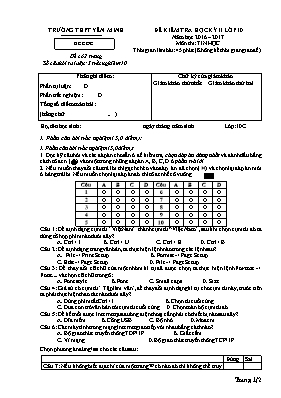 Đề kiểm tra học kỳ II môn Tin học Lớp 10 - Đề gốc - Năm học 2016-2017 - Trường THPT Yên Minh